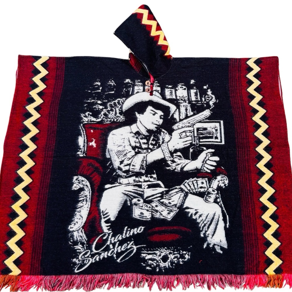 Chalino inspired adult size poncho, one size, unisex, hooded, made in Ecuador